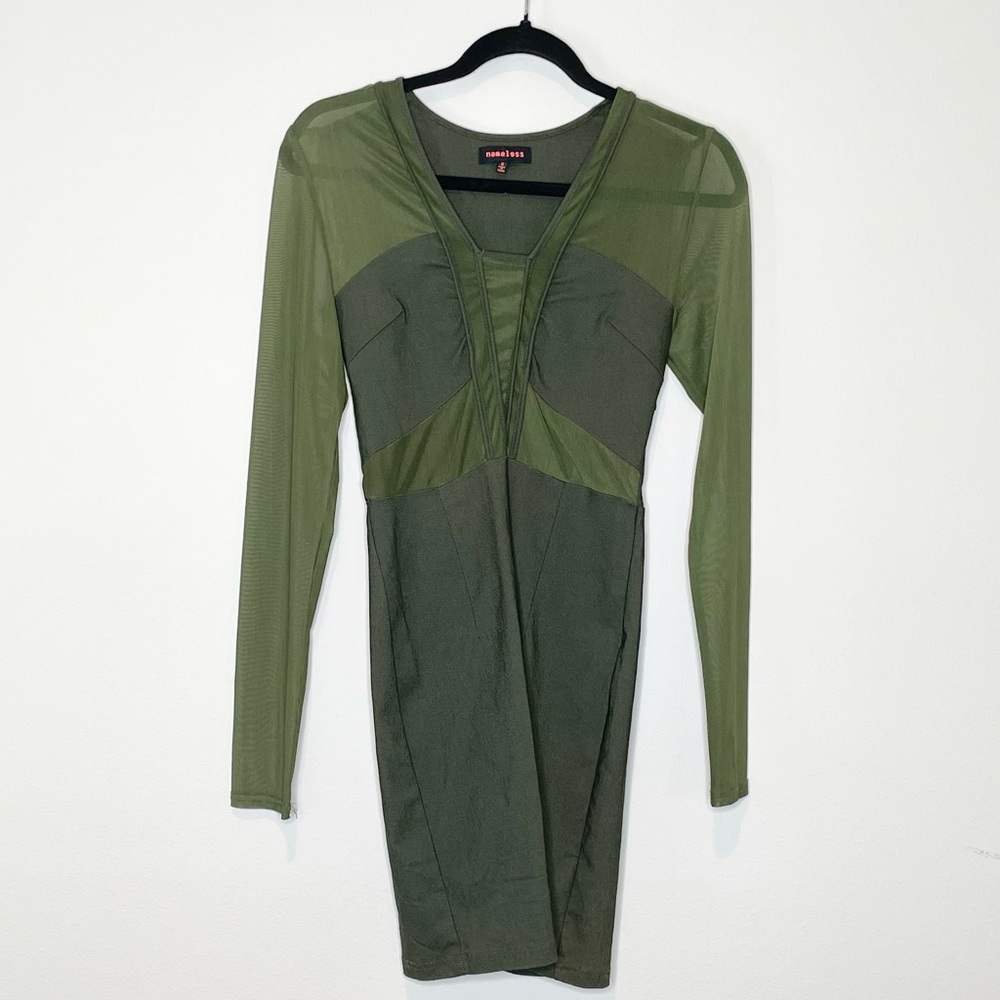 Nameless camo green sheer cutout Bodycon midi dress size medium